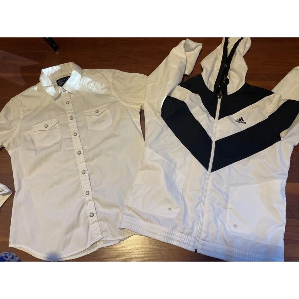 Adidas windbreaker jacket and American Eagle shirt white Junior small